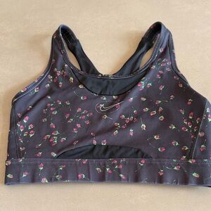 Nike Women's Black Sports Bra with Pink Floral Accents